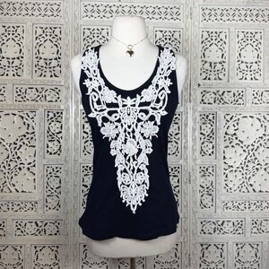 Vtg Y2K Black Ribbed Lace Tank Top Sz M Whimisgoth Grunge Dainty Rockabilly